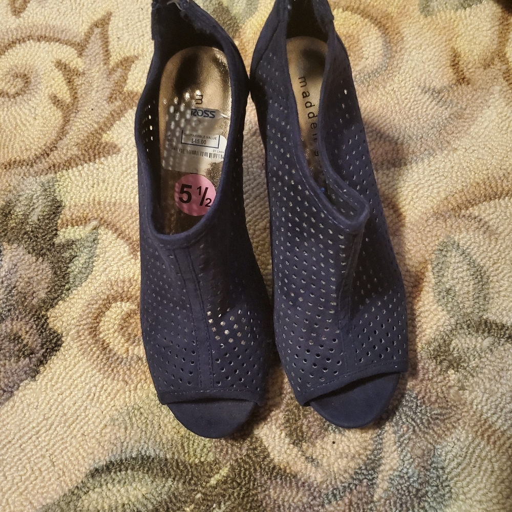 Navy Faux Suede Peep Toe Pump